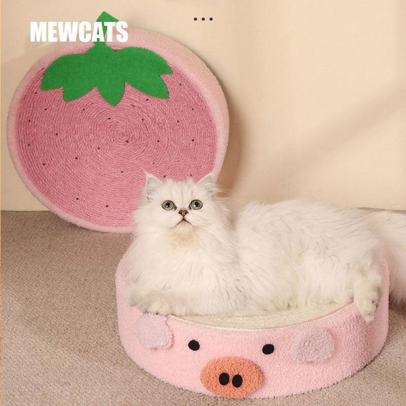 07d336c7e7e5d9b673b384b250c396f011e9a2260022dfb6f1e62088254541b9.jpg Cute Pig Cat Bed Round Scratching Pad - Image 1