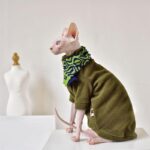 Solid Color Warm Sphynx Hairless Cat Green Clothes - Image 4