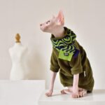 Solid Color Warm Sphynx Hairless Cat Green Clothes - Image 3