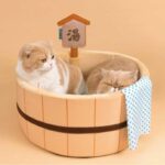 Japanese Style Hot Spring Pool Cute Cat Bed Scratch Pad - Image 3