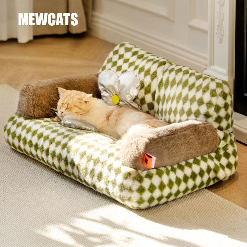 c7066f2486311672c8d41983f9be6ef5b918aa6161c968da9df411befe61f3f3.jpg New Large Retro Diamond Grid Cat Bed Couch Sofa - Image 1