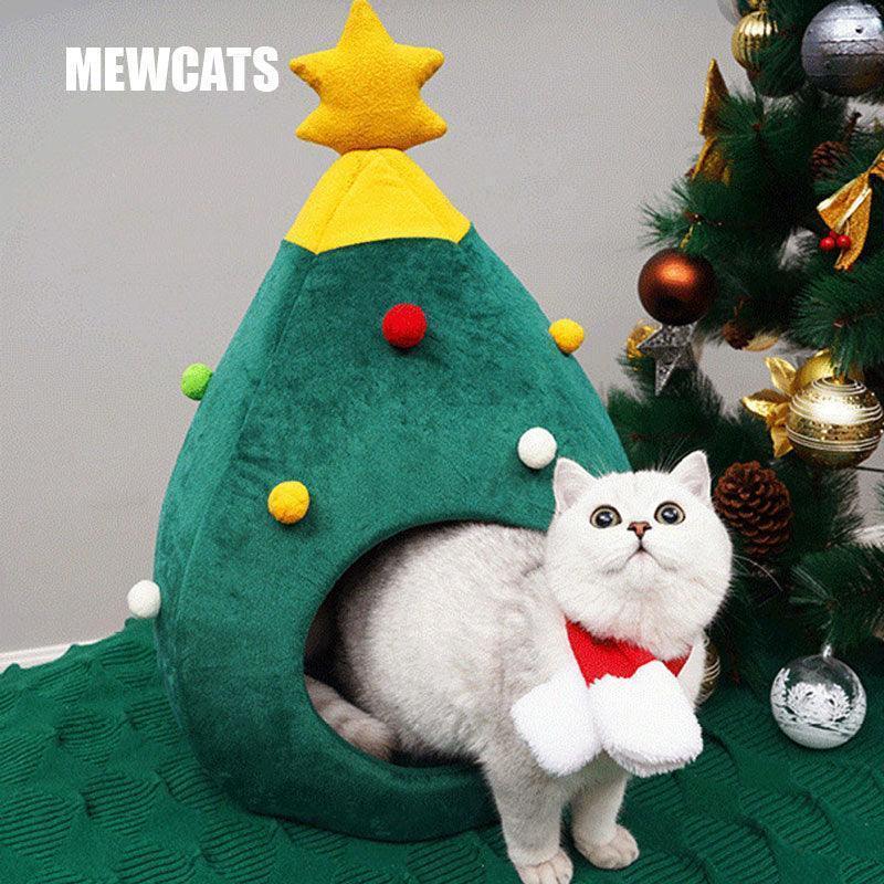 de23a7ff11c13e83eaf1b618c1f13b06a2d54b9ba8a066107755fdb0d689e9ca.jpg Christmas Tree Cat Bed House Green Cave - Image 1