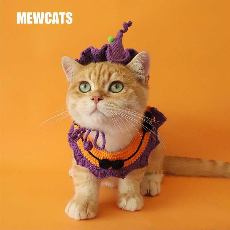 e1c0c41d057c1d7c763e1e3f84b099e2a81aea4e472ff4609892074b0e44f6bf.jpg Halloween Cat Collar Handmade Hats Pumpkin Costume - Image 1